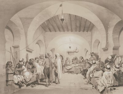Cafe du Divan, Algiers, Engraved by Adolphe Jean-Baptiste Bayot by Eugene Flandin