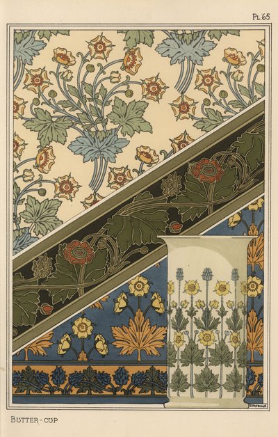 Buttercup in Art Nouveau Patterns for Wallpapers and a Vase by Eugene Grasset