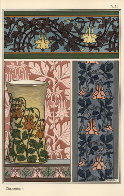 Columbine Flower in Patterns for Wallpaper, Fabric, and Vase by Eugene Grasset