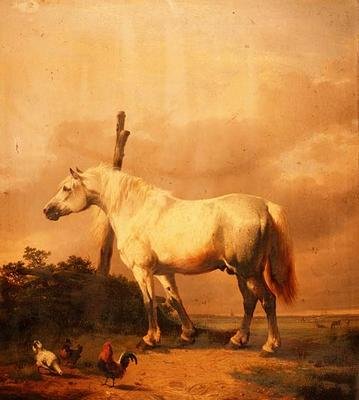 A Carthorse with Poultry in an Extensive Landscape by Eugene Joseph Verboeckhoven