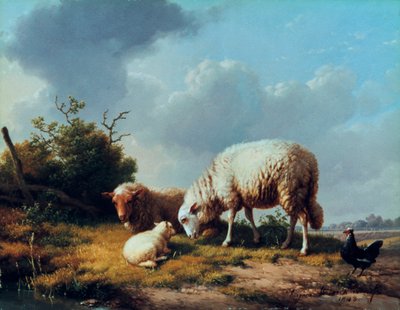 Sheep and Poultry in a Landscape by Eugene Joseph Verboeckhoven