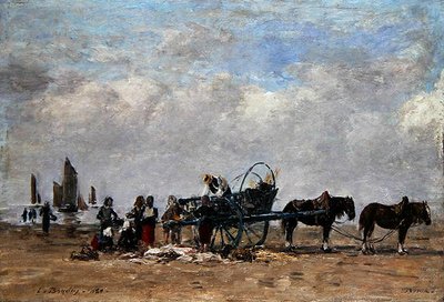 The Fish Cart, Berck by Eugene Louis Boudin