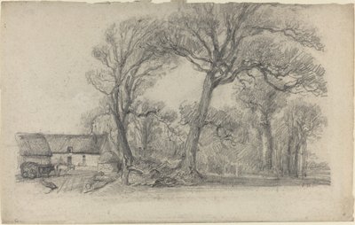 Landscape with Trees, Cottage, and Farm Wagon by Eugène Boudin