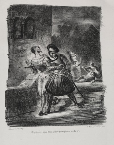 Illustrations for Faust: Mephistopheles and Faust Flee after the Duel by Eugène Delacroix
