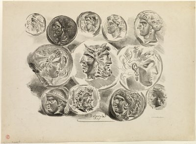 Sheet of Twelve Antique Medals by Eugène Delacroix