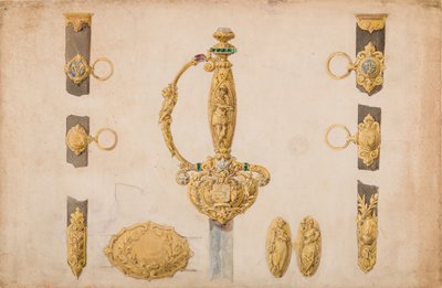 Design for a Sword Hilt, Scabbard, and Belt Fittings by Eugène Julienne.