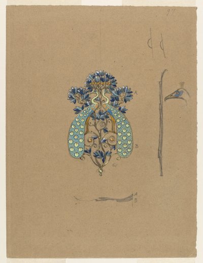 Design for a Belt Buckle with Peacock Motif by Eugene Grasset