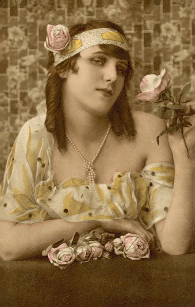 Woman Posing with Flowers by European Photographer