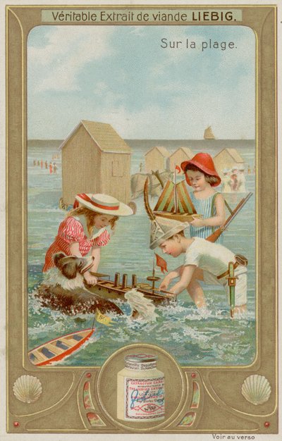 Children Playing with Toy Boats and a Dog by European School