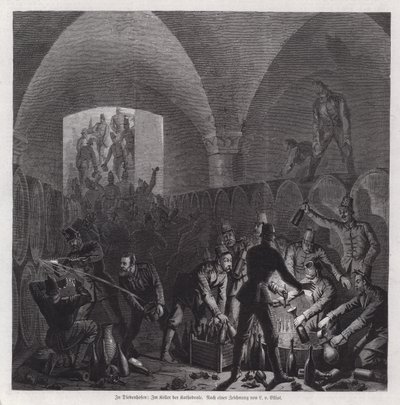 German Soldiers Helping Themselves to the Contents of the Wine Cellar of Thionville Cathedral, France, Franco-Prussian War by European School