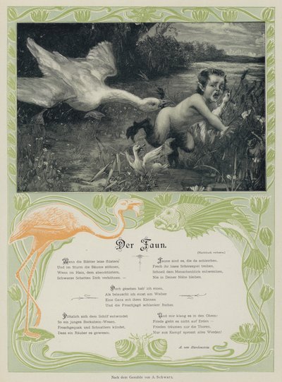 Goose chasing a faun by European School