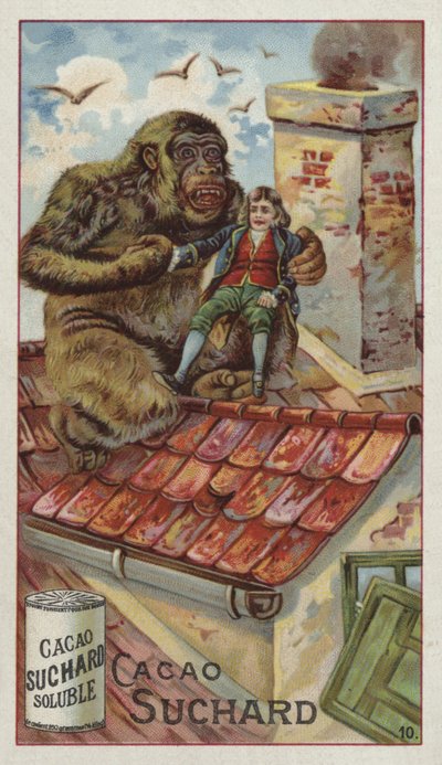Gulliver carried onto the rooftop by a monkey by European School