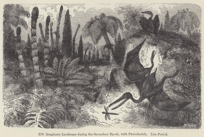 Imaginary Landscape during the Secondary Epoch, with Pterodactyls, Lias Period by European School