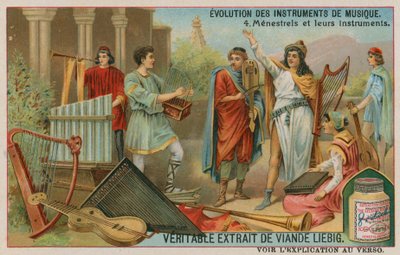 Medieval minstrels and their instruments by European School