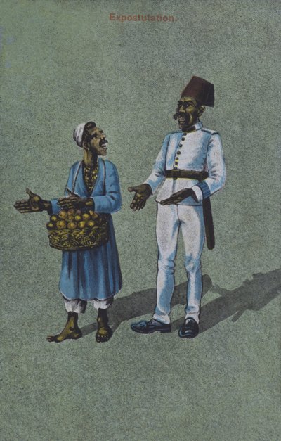 Street Seller in an Argument with a Man in Uniform by European School