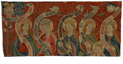Tapestry Fragment Depicting the Almighty and Six Holy Women, Probably from an Antependium, End of 15th Century by European School