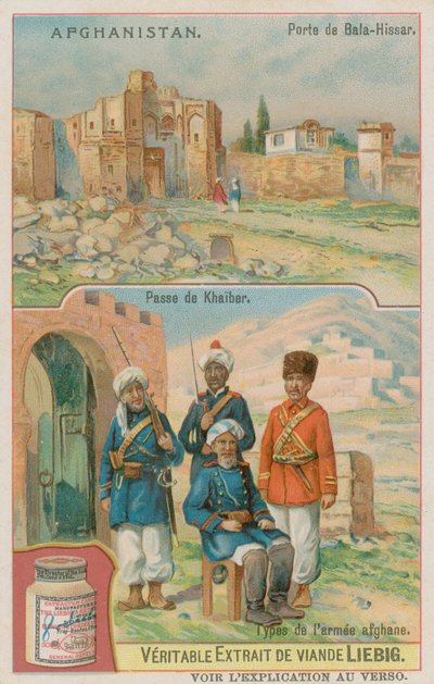The Gate of Bala Hissar and the Khyber Pass with Afghan Soldiers by European School