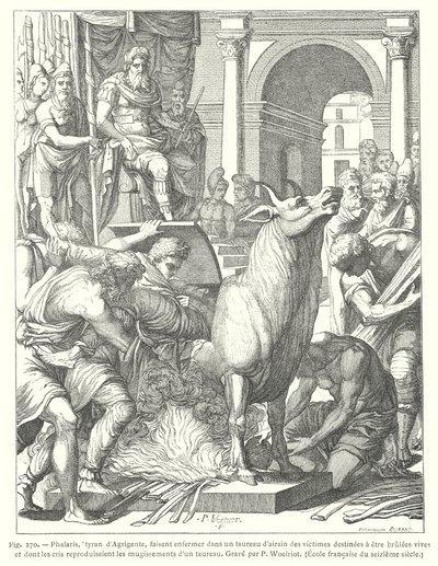 The Brazen Bull: Instrument of Torture and Execution by Fire used by the Ancient Greek Tyrant Phalaris of Akragas (Agrigento), Sicily by European School