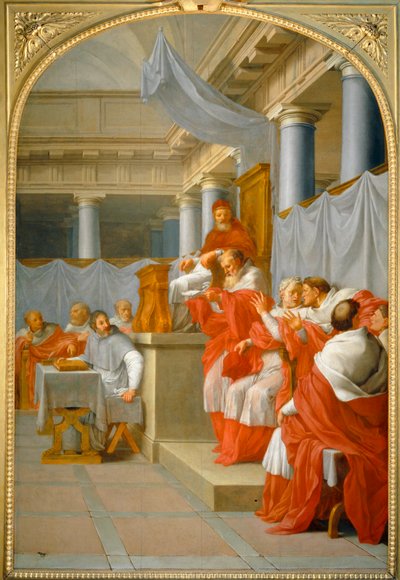 Pope Victor III confirming the institution of the Carthusian monks by Eustache (studio of) Le Sueur