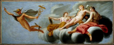 Cupid orders Mercury to announce his power to the universe Hermes has lapsed his attribute by Eustache Le Sueur