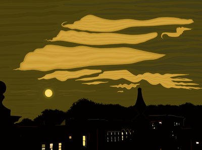 Clouds, Moon and Park From Rooftop by Evan Sklar