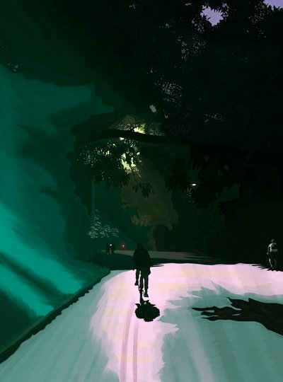 Cyclist at Night, Prospect Park, Brooklyn, c.2020-24 by Evan Sklar