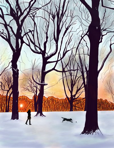 Dog In Snow, Brooklyn by Evan Sklar