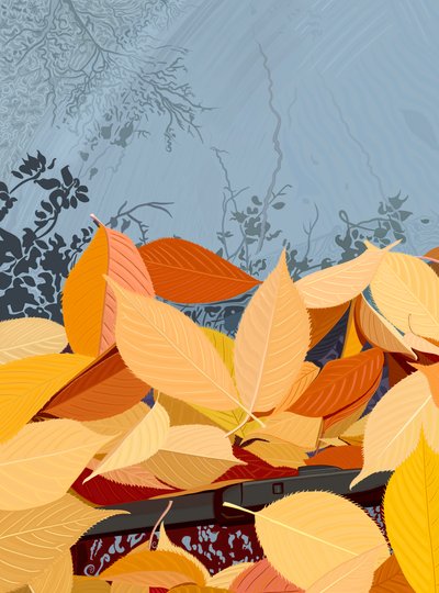 Fallen Cherry Tree Leaves On Car Windshield by Evan Sklar