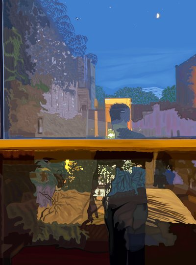 Man Reflected In Bedroom Window at Night by Evan Sklar