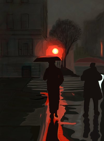 Man Walking In Rain At Night by Evan Sklar