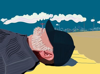 Man with Beard on Coney Island Beach by Evan Sklar