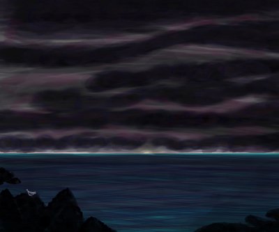 Ocean and Sky with Bird at Night by Evan Sklar