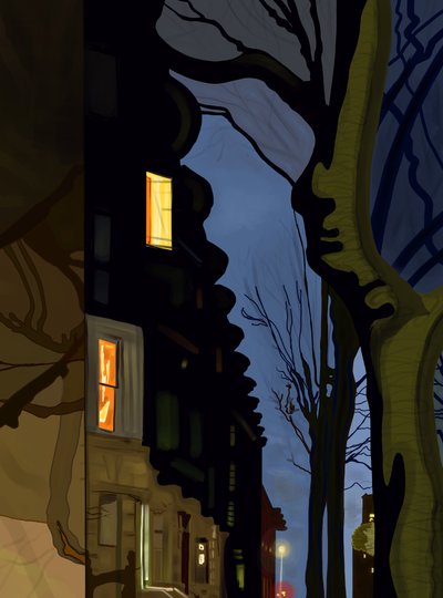 Street and Building Tops at Night by Evan Sklar