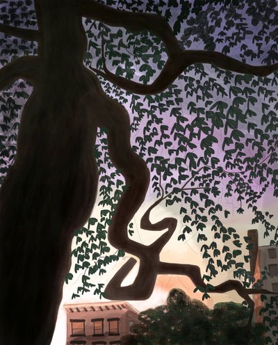 Tree and Avenue at Dusk, 2016 by Evan Sklar