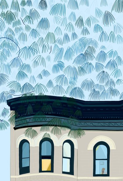 Woman Brushing Hair in Window, c.2020-24 by Evan Sklar