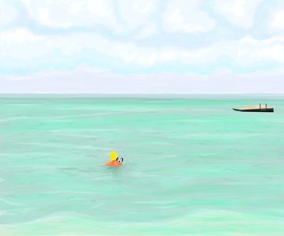 Woman Swimming With Dog In Ocean by Evan Sklar