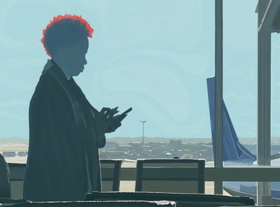 Woman Waiting at Airport by Evan Sklar