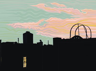 Rooftop and Pointy Clouds at Dusk by Evan Sklar