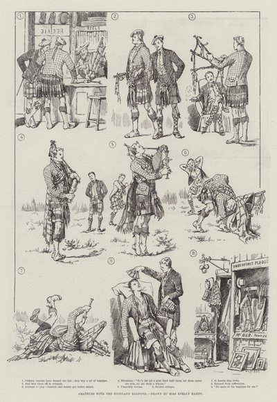 Amateurs with the Highland Bagpipes by Evelyn Stuart Hardy