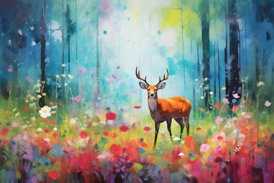 A Deer in Nature and Forest Trees by F. Abderrahim