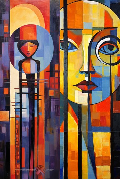 Abstract Figurative, Full Color Acrylic Face, Canvas Art Print by F. Abderrahim