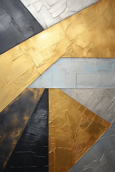 Abstract silver and gold painting, vertical canvas by F. Abderrahim