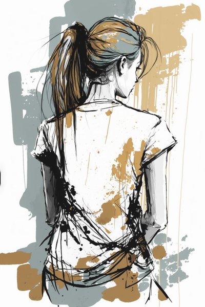 Girls Drawn from Behind, Minimalist Chaotic Lines Sketch by F. Abderrahim