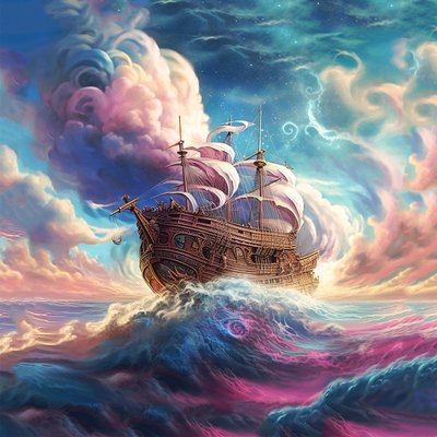 Ship Sailing the Abstract Clouds, Surreal Sky by F. Abderrahim