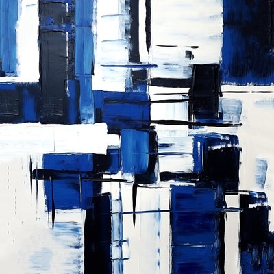 Abstract Expressionism Geometric Grid Black & Blue Composition, Wall Art Prints by F. Abderrahim