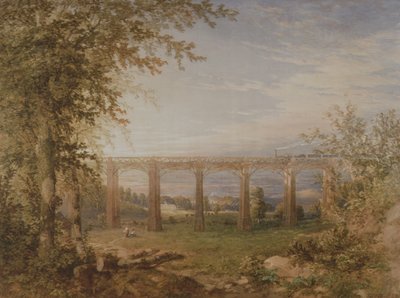 A Brick and Timber Railway Viaduct with Steam Train by F. S. Cook