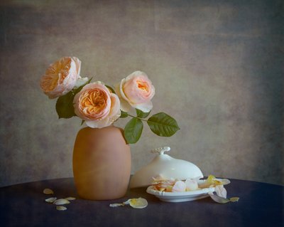 Blush Roses Still Life by Fangping Zhou