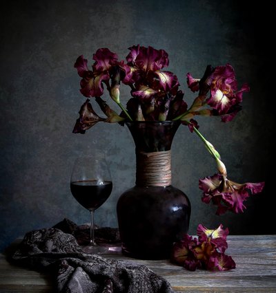 Dark Irises and Wine by Fangping Zhou