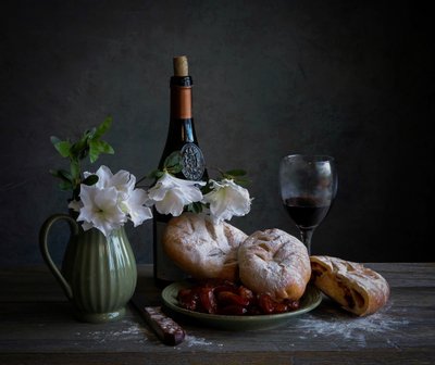 Rustic Wine and Bread by Fangping Zhou