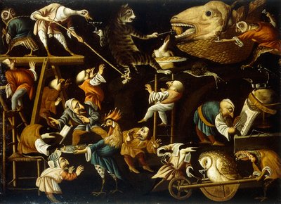 Imaginary Animals and Dwarfs Fighting, Drinking and Carousing by Faustino Bocchi or Boccasi